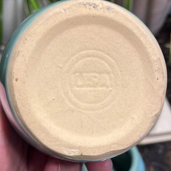 Vintage Glazed Pottery Bean Chili-Soup lg Pot w/6 crocks Signed USA Blue Green - Picture 12 of 12